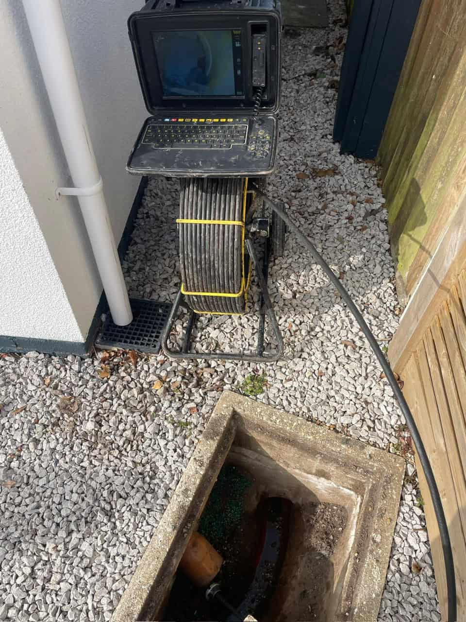 Inspection camera used to identify rodent damage in drainage systems.
