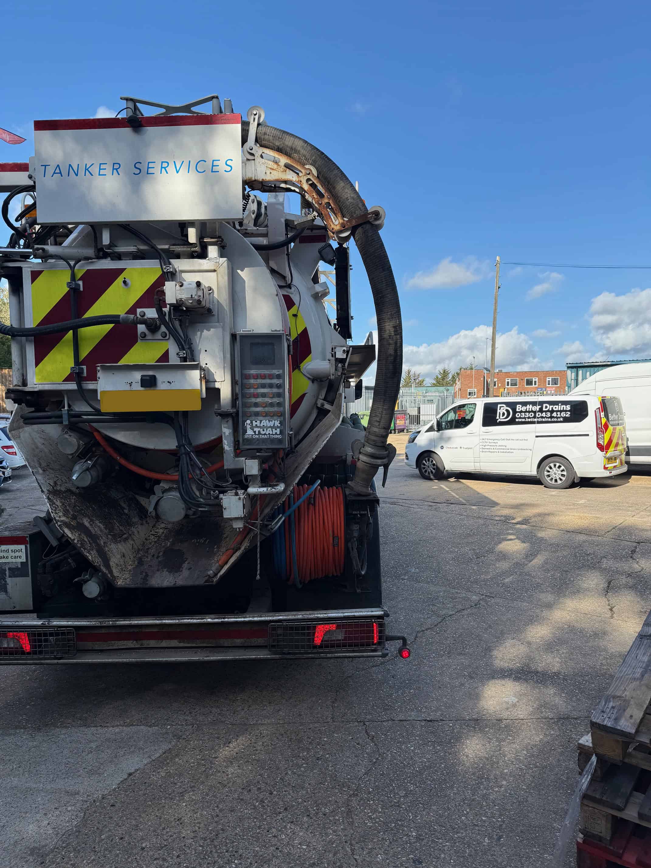 Drainage tanker for commercial drain cleaning and maintenance.
